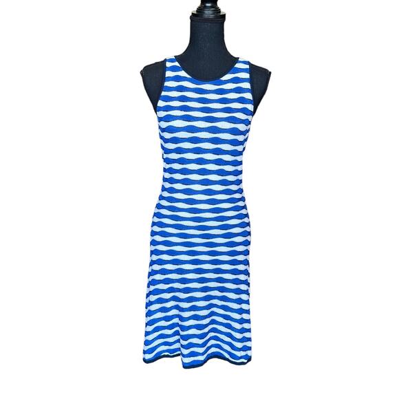 Shoshanna Blue White Stripe Tank Midi Dress MEDIUM Sheath Nautical Designer $395 - Picture 1 of 6
